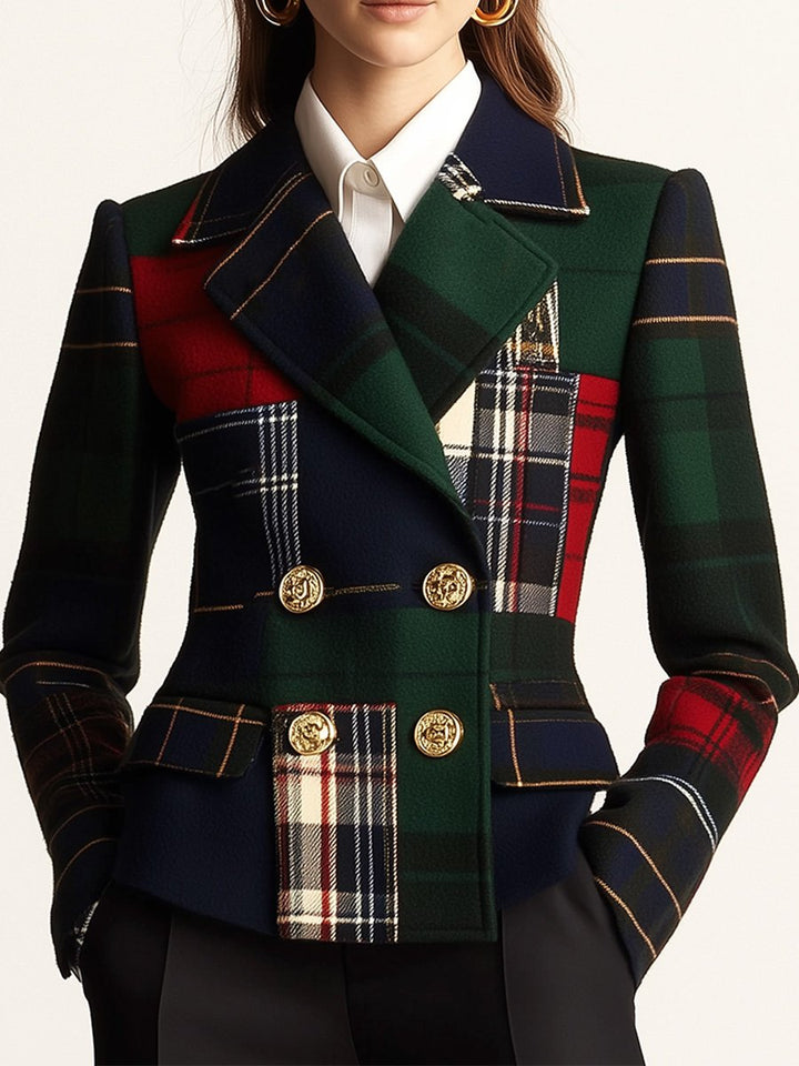 Blazer di Lana a Righe a Doppiopetto con Rever Casual