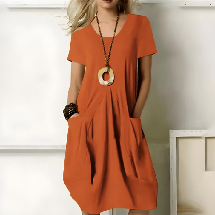 Abito elegante in cotone con fascia in vita